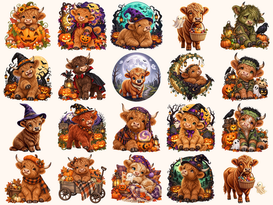 Halloween Highland Cows Clipart