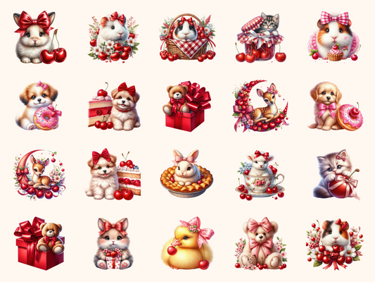 Cherry Bow Animals Clipart
