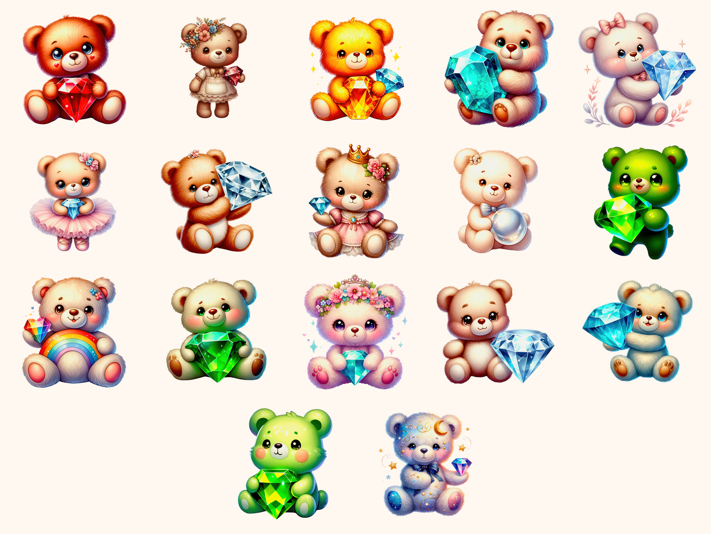 Birthstone Bears Clipart