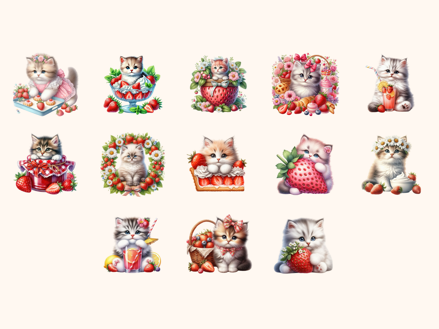 Strawberry Kittens Clipart