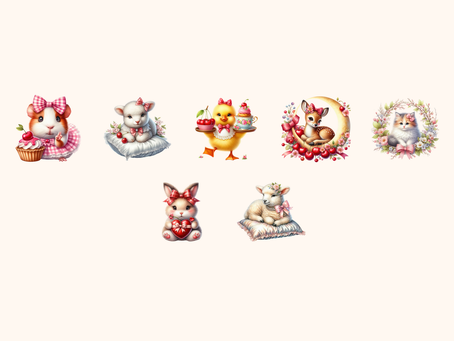 Cherry Bow Animals Clipart