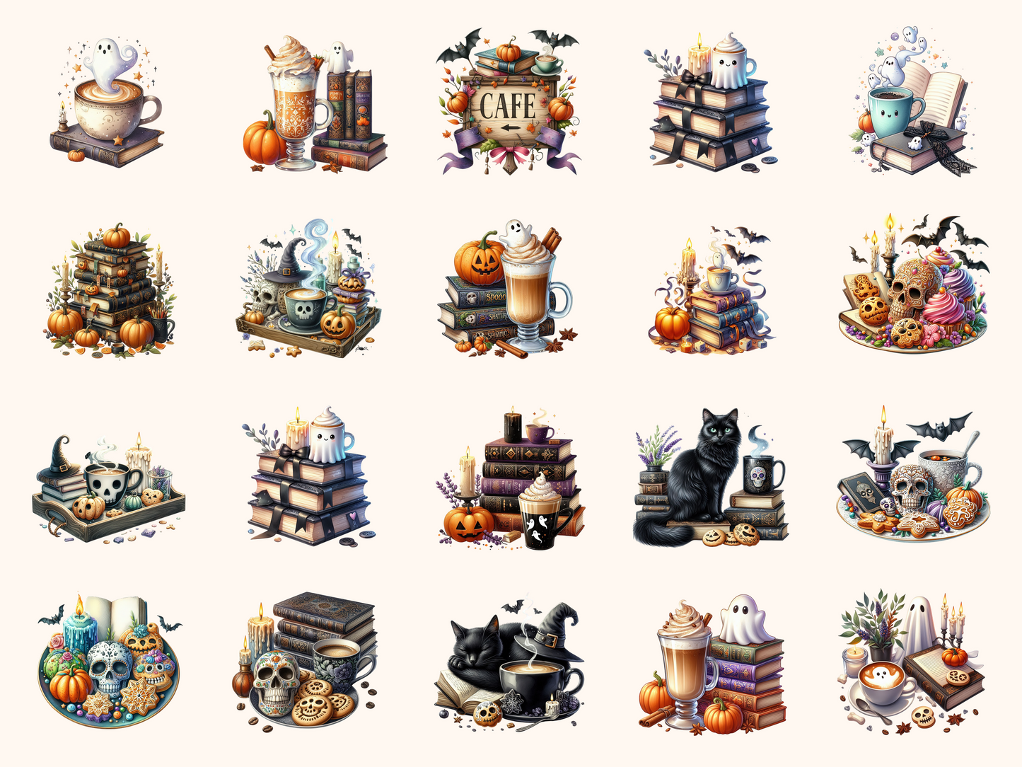 Spooky Coffee & Books Clipart