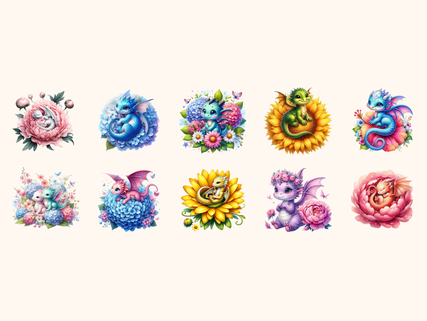 Floral Baby Dragons Clipart