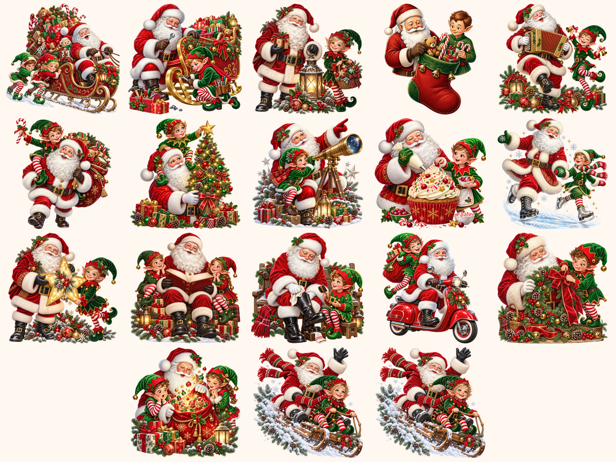 Santa & Elves Clipart