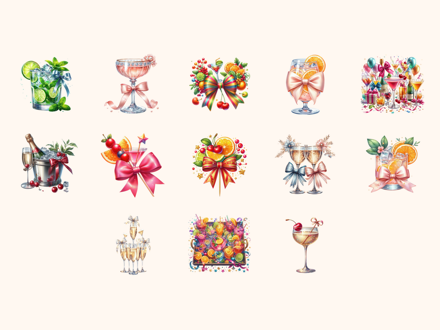 Party Bows & Cocktails Clipart