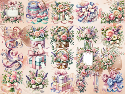 Pastel Petals & Bows Clipart (LIMITED EDITION)