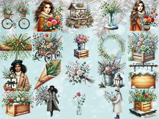 Snowy Flower Market Clipart (LIMITED EDITION)