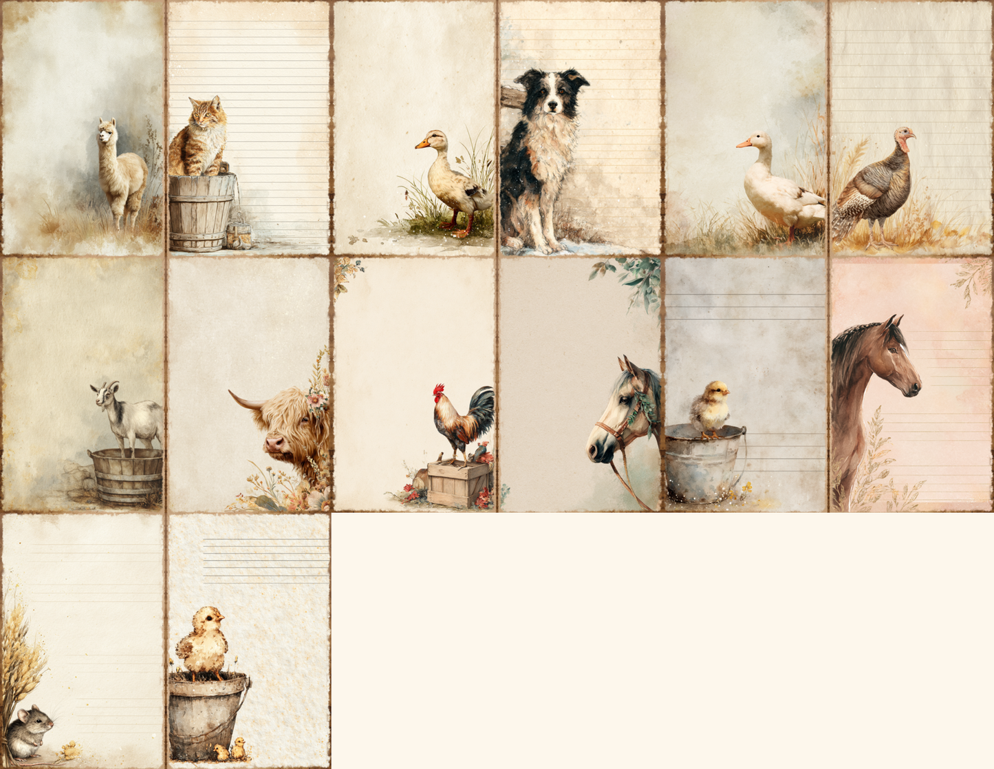 Farmhouse Animals Journal Pages