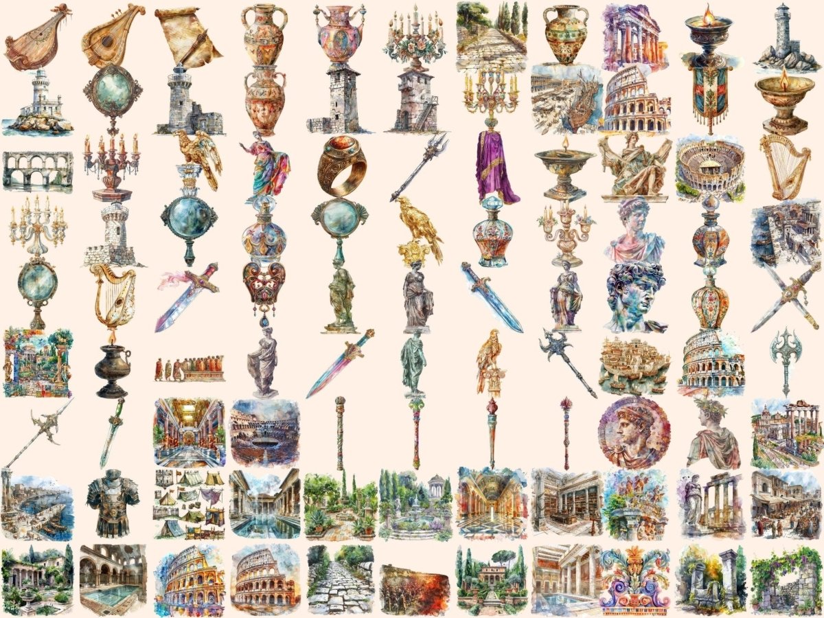 Ancient Rome Watercolor Clipart Ancient Rome clipart - Wonders Artist