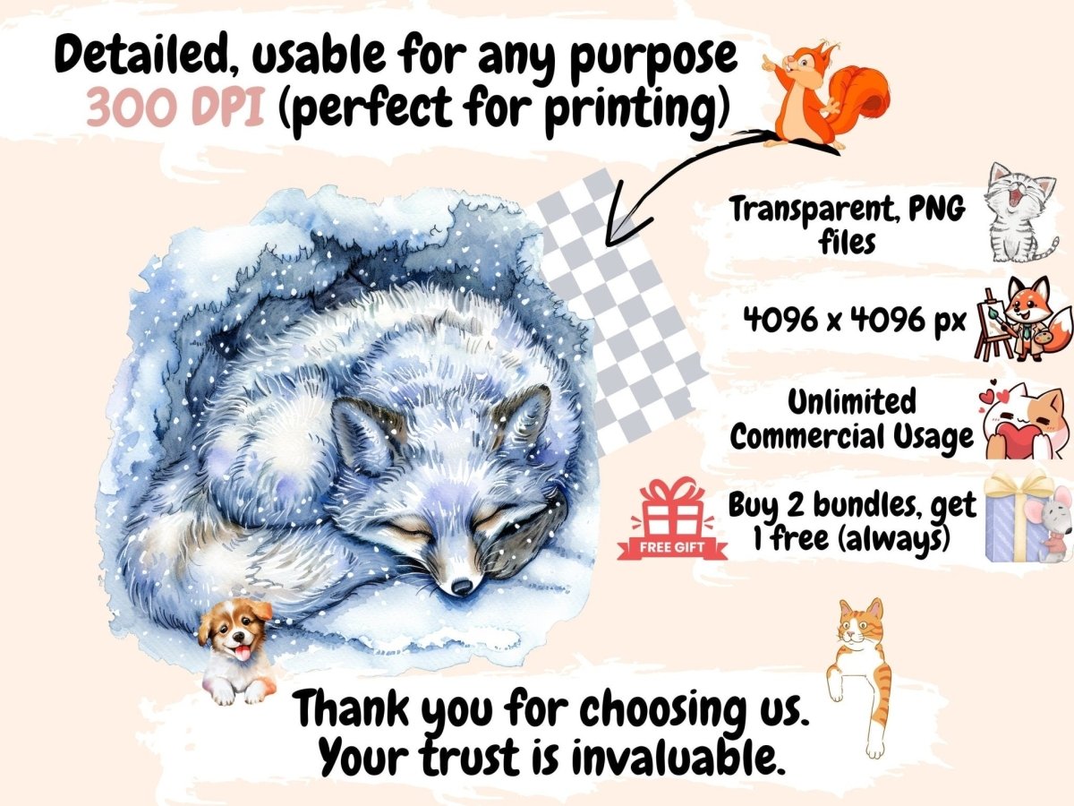 Arctic Foxes Watercolor Clipart arctic fox clipart - Wonders Artist