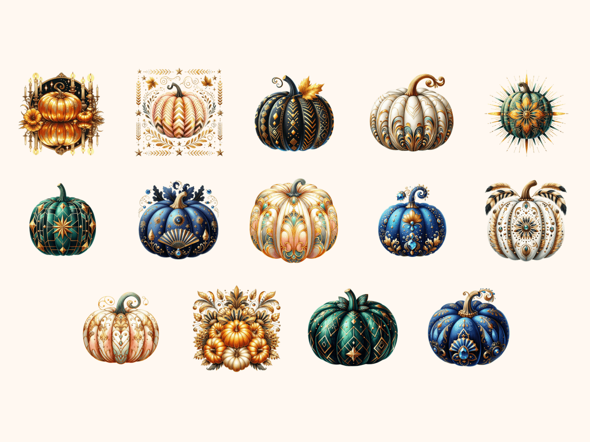 Art Deco Pumpkins Clipart All Bundles Clipart Line Art - WondersArtist