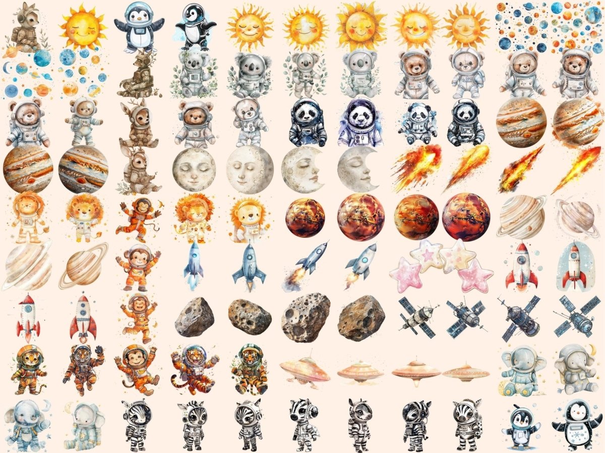 Astronaut Animals Watercolor Clipart Animal Astronaut Art - Wonders Artist