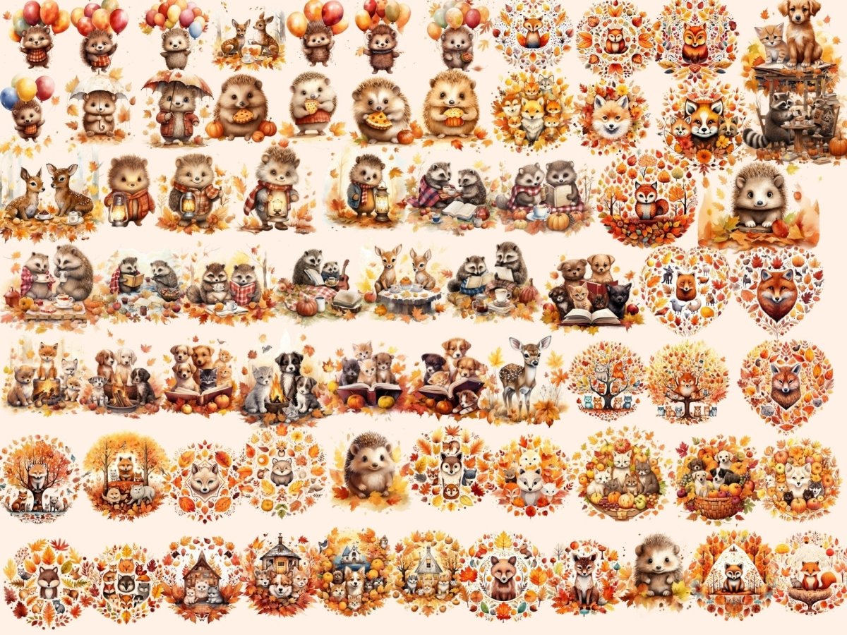 Autumn Animals Watercolor Clipart adorable autumn png - Wonders Artist