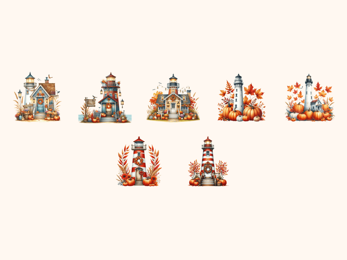 Autumn Lighthouses Clipart All Bundles Clipart Line Art - WondersArtist
