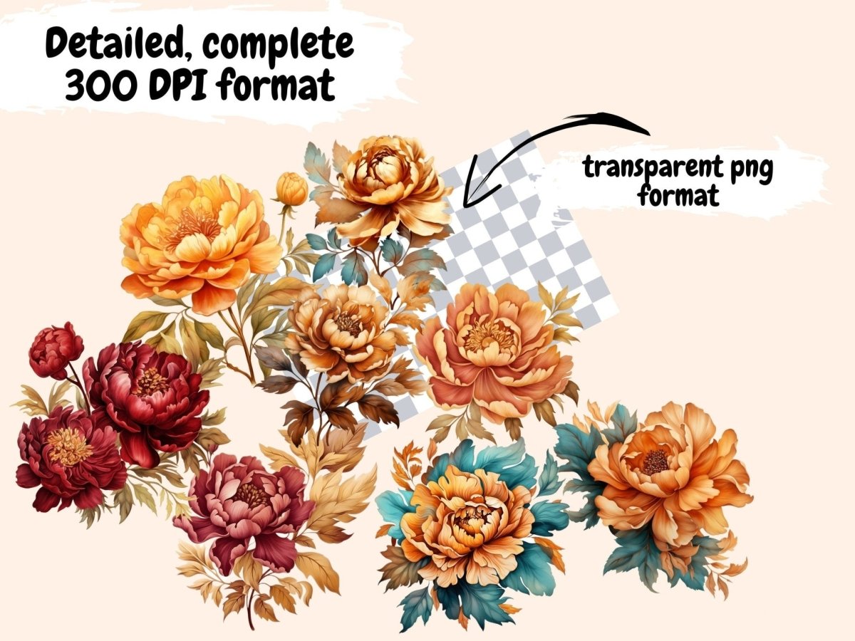 Autumn Peonies Watercolor Clipart autumn flowers png - Wonders Artist