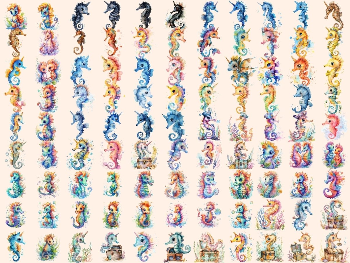 Baby Seahorses Watercolor Clipart baby animal clipart - Wonders Artist