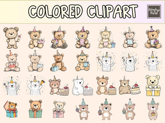 Clipart pentru realizarea cardurilor cu ursuleți de ziua de naștere
