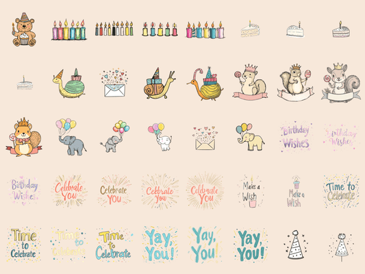 Clipart pentru realizarea de felicitări cu paradă de ziua de naștere