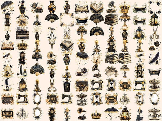 Clipart Acquerello Antico Nero e Oro