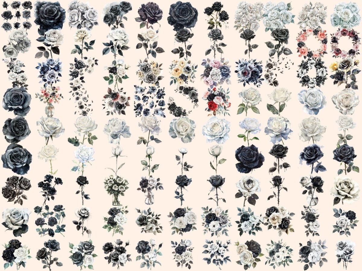 Black & White Roses Watercolor Clipart black and white png - Wonders Artist