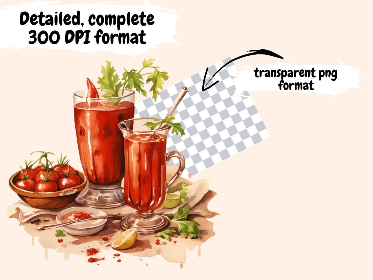 Bloody Mary Cocktails Watercolor Clipart alcohol clipart - Wonders Artist