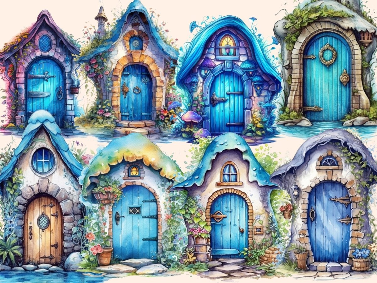 Blue Fairy Doors Watercolor Clipart blue fairy clipart - Wonders Artist