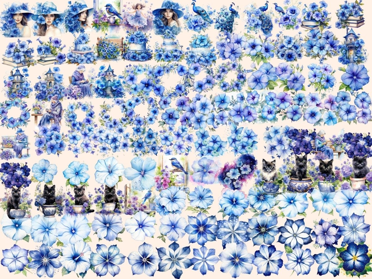 Blue Petunias Watercolor Clipart blue floral clipart - Wonders Artist