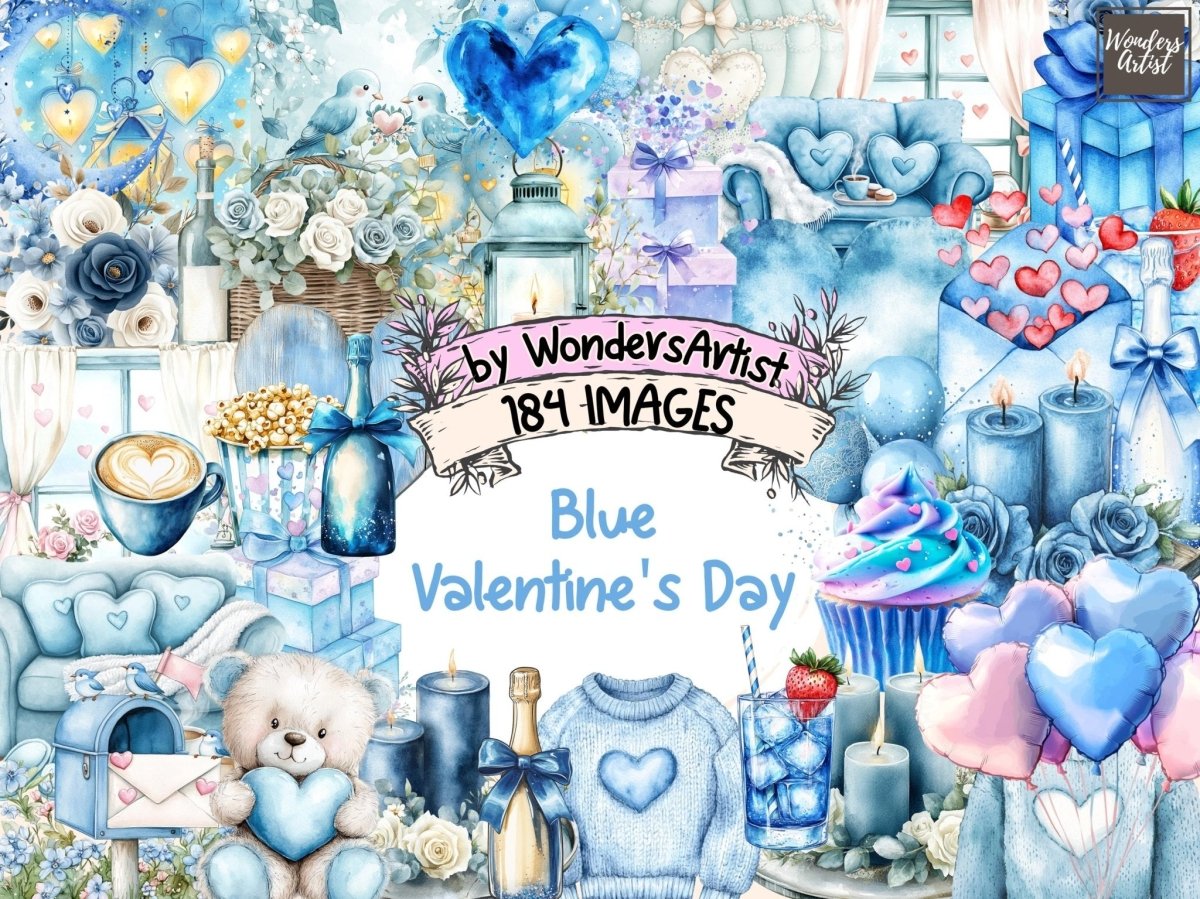 Blue Valentine's Day Watecolor Clipart - Artista de Wonders – Wonders