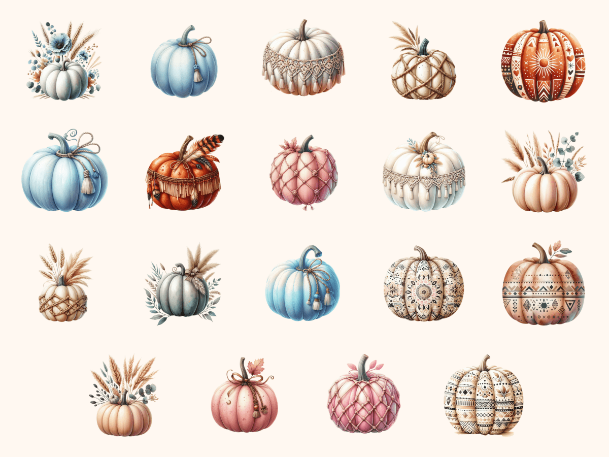 Boho Pumpkins Clipart All Bundles Clipart Line Art - WondersArtist