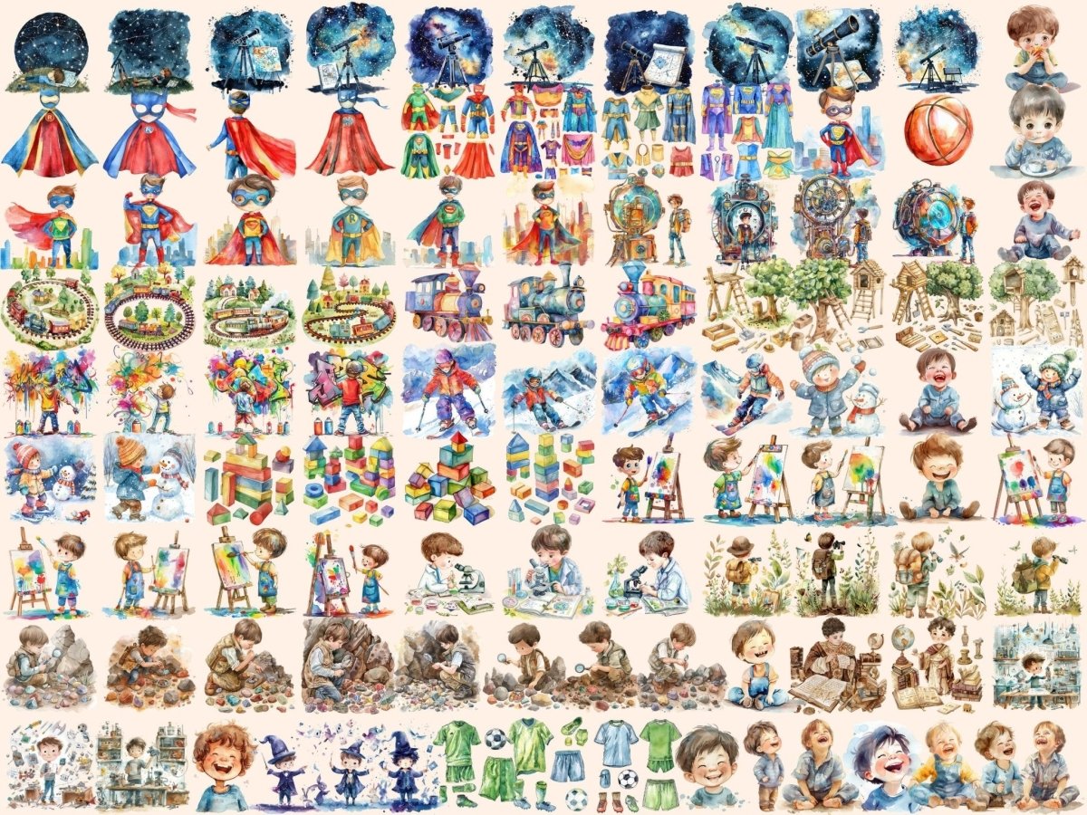 Boys Watercolor Clipart boy child clipart - Wonders Artist