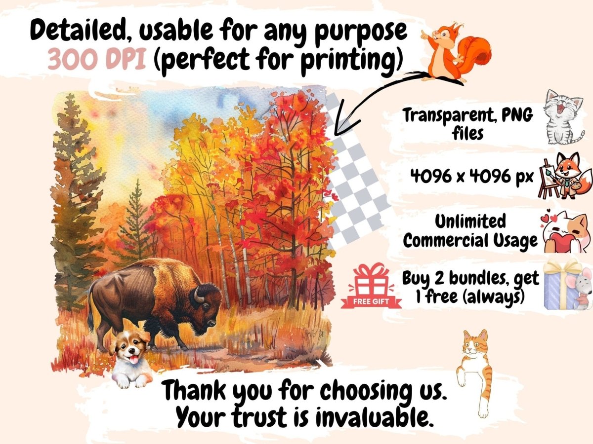 Buffalos Watercolor Clipart bison clipart - Wonders Artist