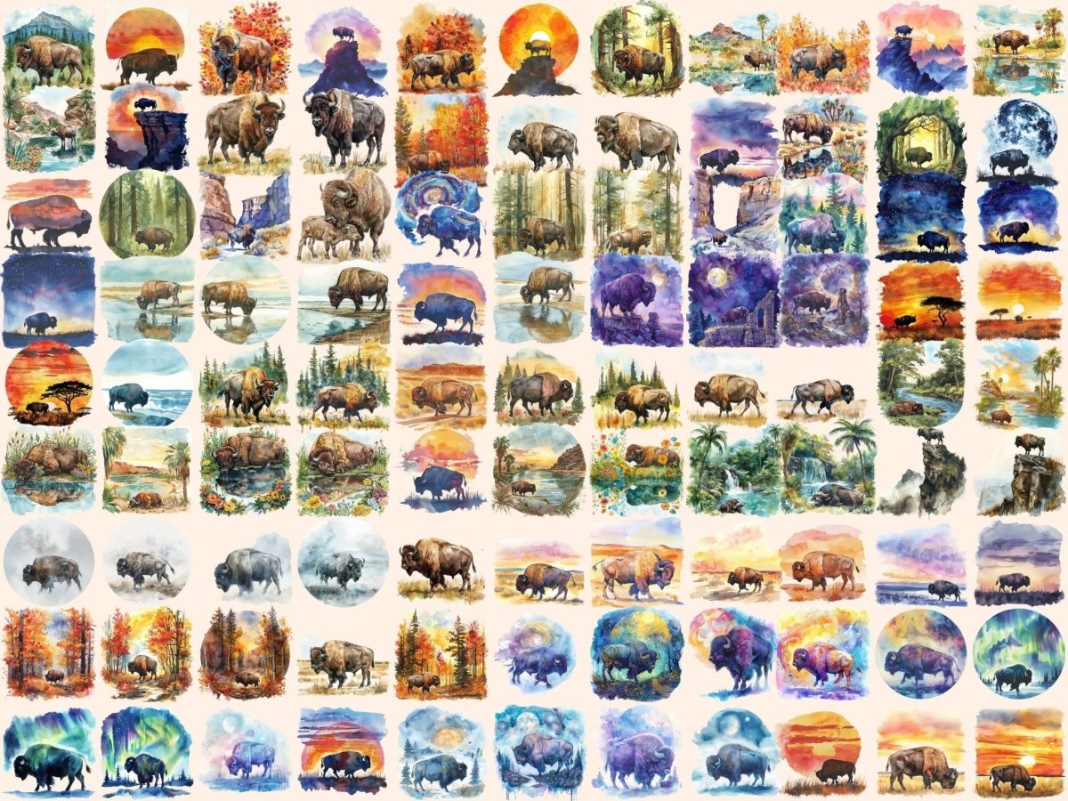 Buffalos Watercolor Clipart bison clipart - Wonders Artist