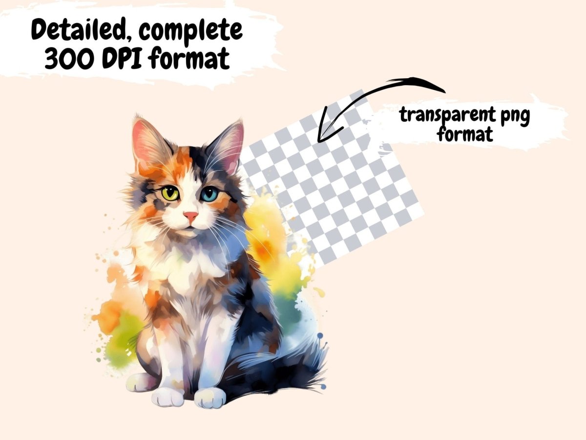 Calico Cats Watercolor Clipart calico cat digitals - Wonders Artist