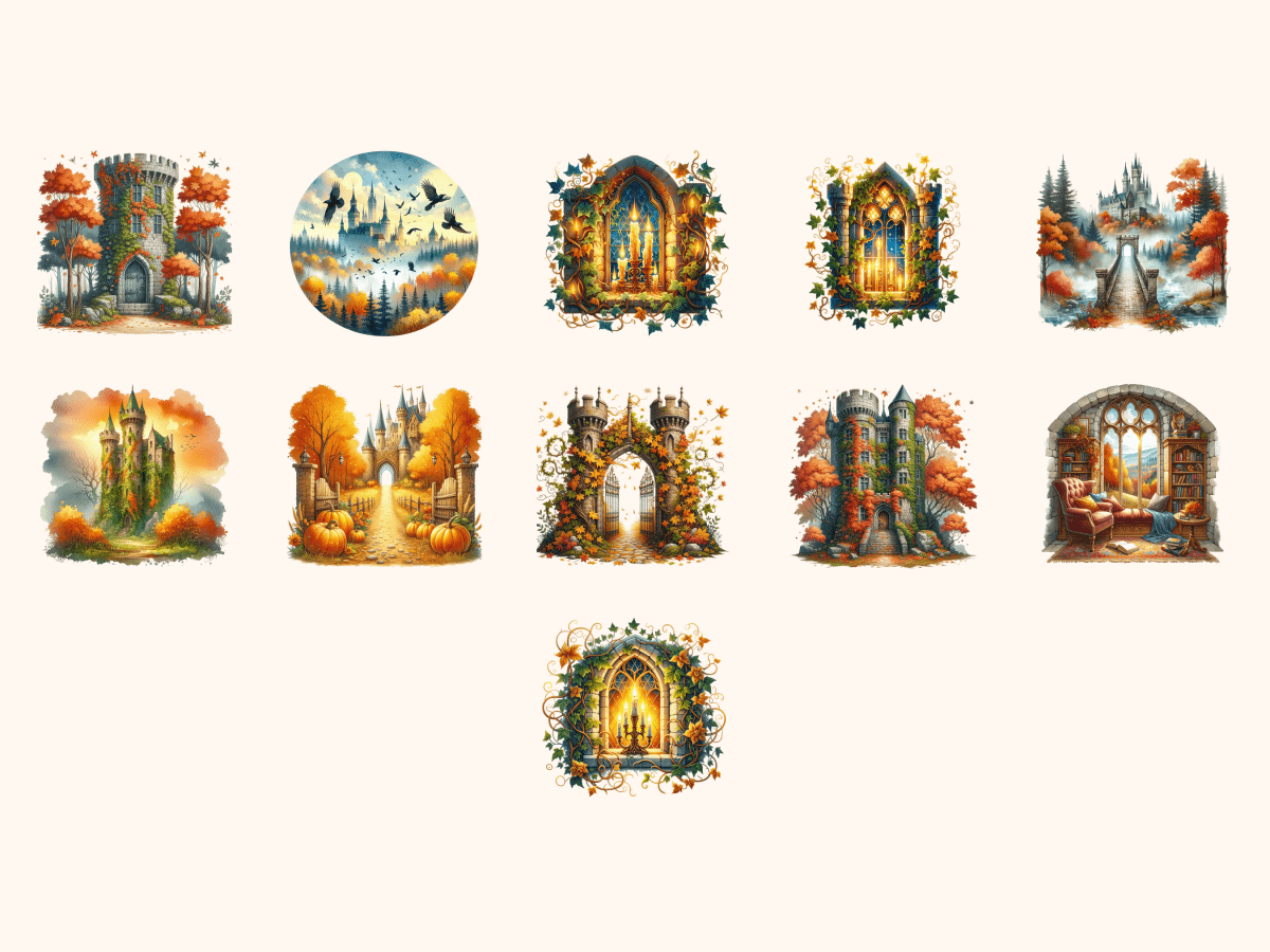 Castlecore Autumn Clipart All Bundles Clipart Line Art - WondersArtist