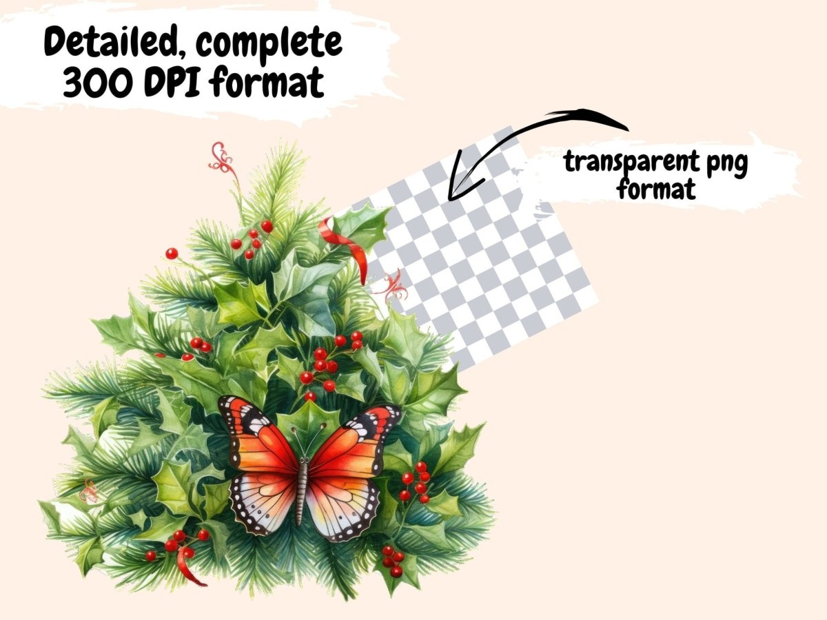 Christmas Butterflies Watercolor Clipart butterflies clipart - Wonders Artist