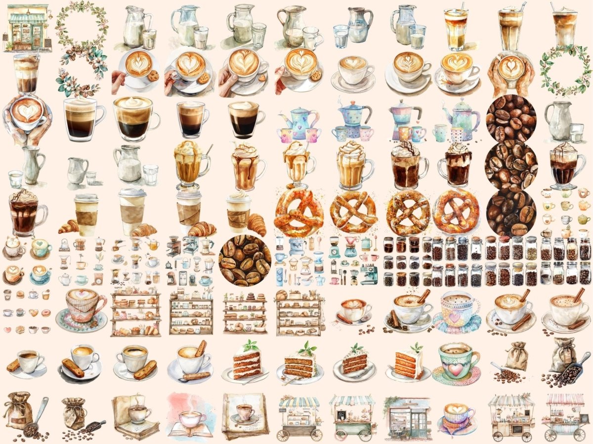 Coffee Passion Watercolor Clipart - High - Quality Instant Digital Download for Creative Projects