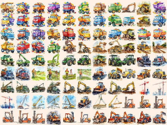 Clipart ad Acquerello di Veicoli da Costruzione