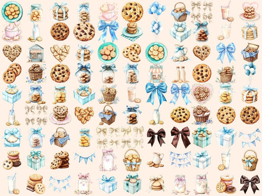 Clipart di Biscotti e Latte Acquerello