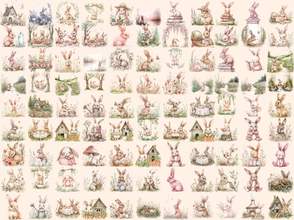 Cottagecore Bunnies Watercolor Clipart bunny clipart - Wonders Artist