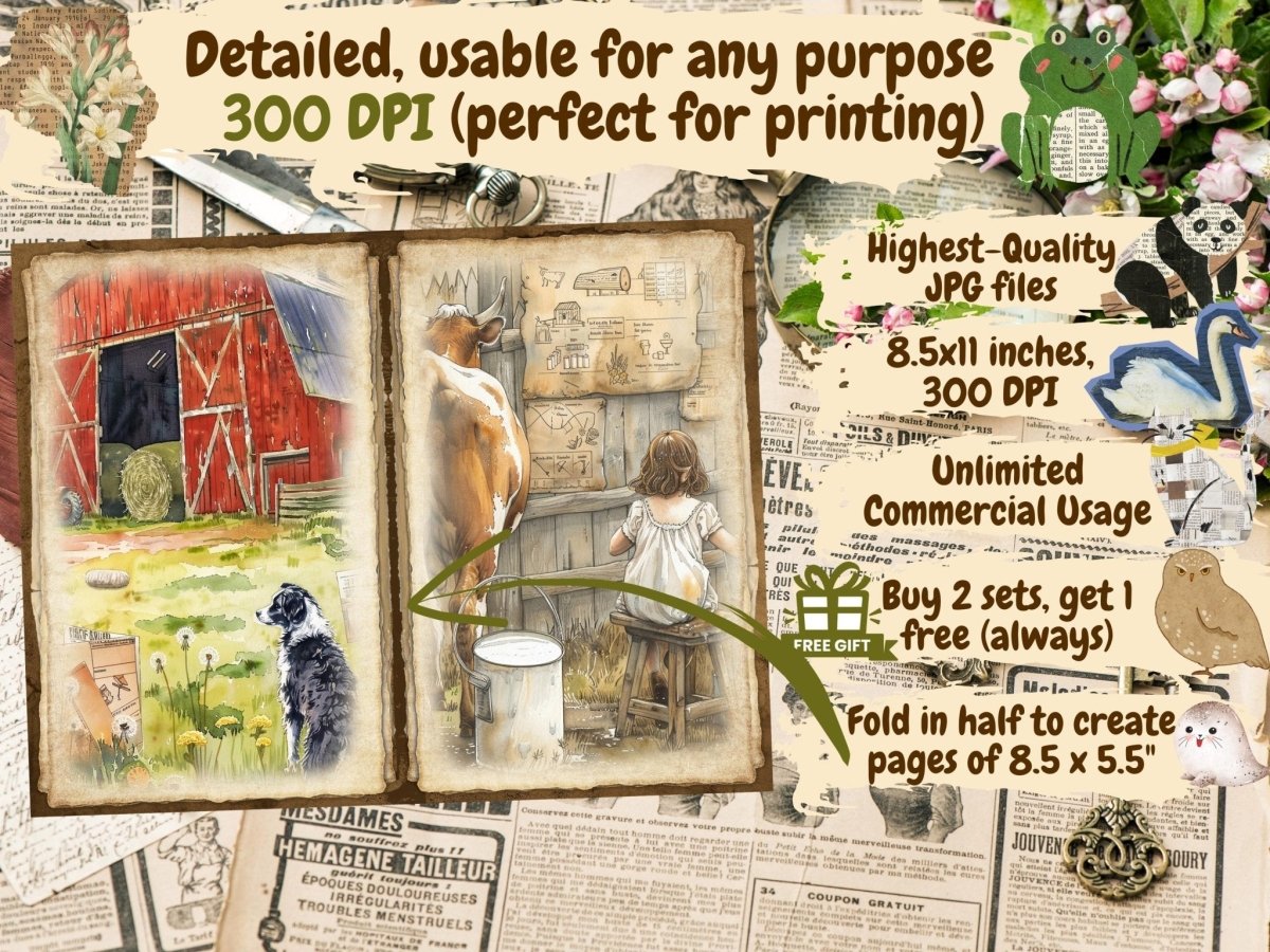 Countryside Farm Journal Pages (P6) Barnyard Stationery - Wonders Artist