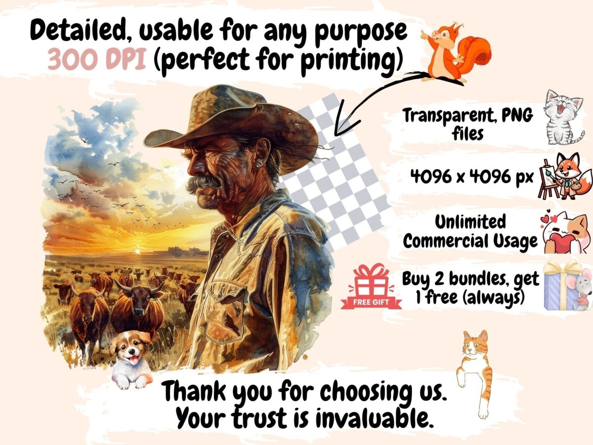 Cowboy Watercolor Clipart cowboy art - Wonders Artist