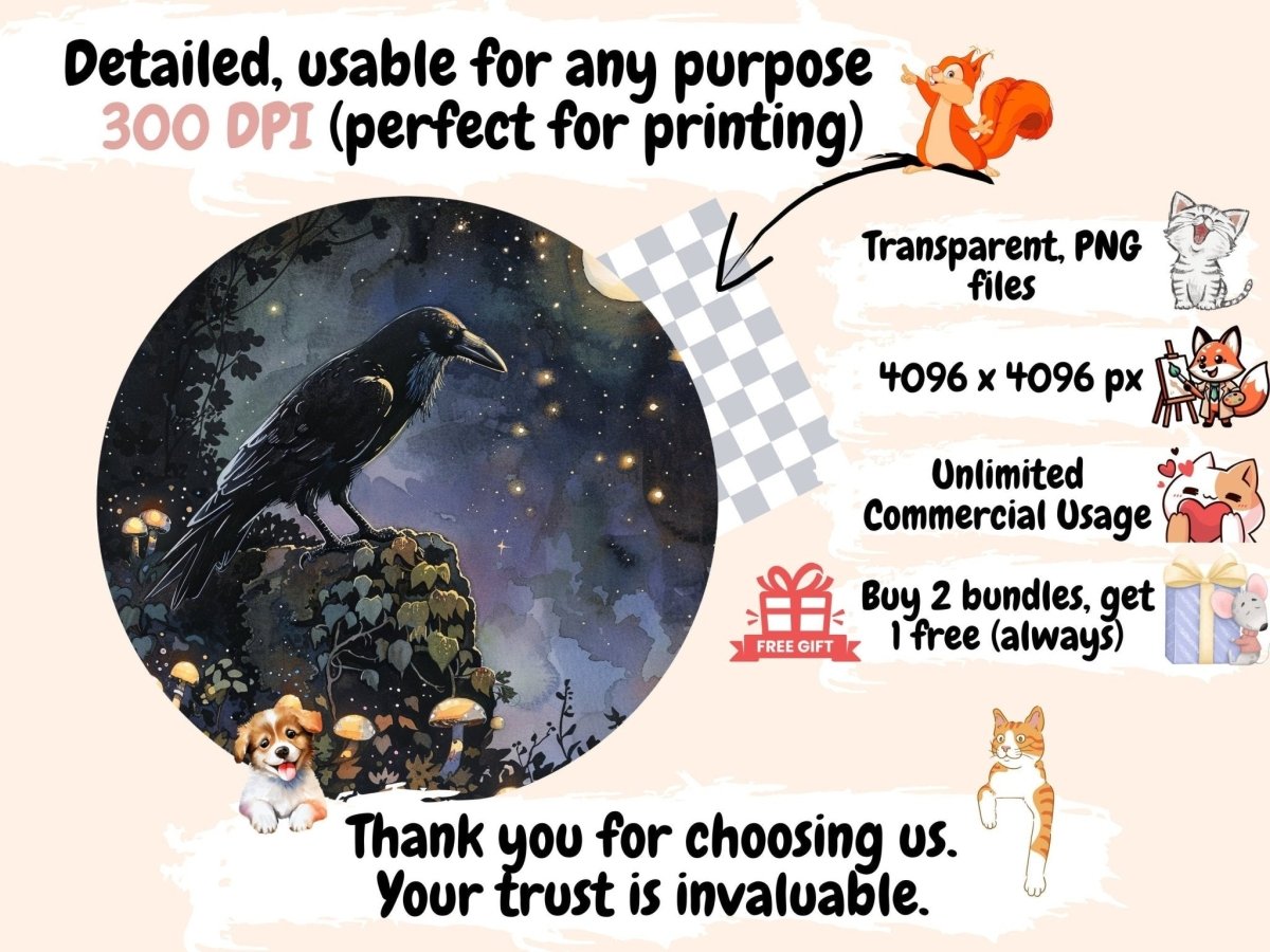 Crows Watercolor Clipart crow art - Wonders Artist