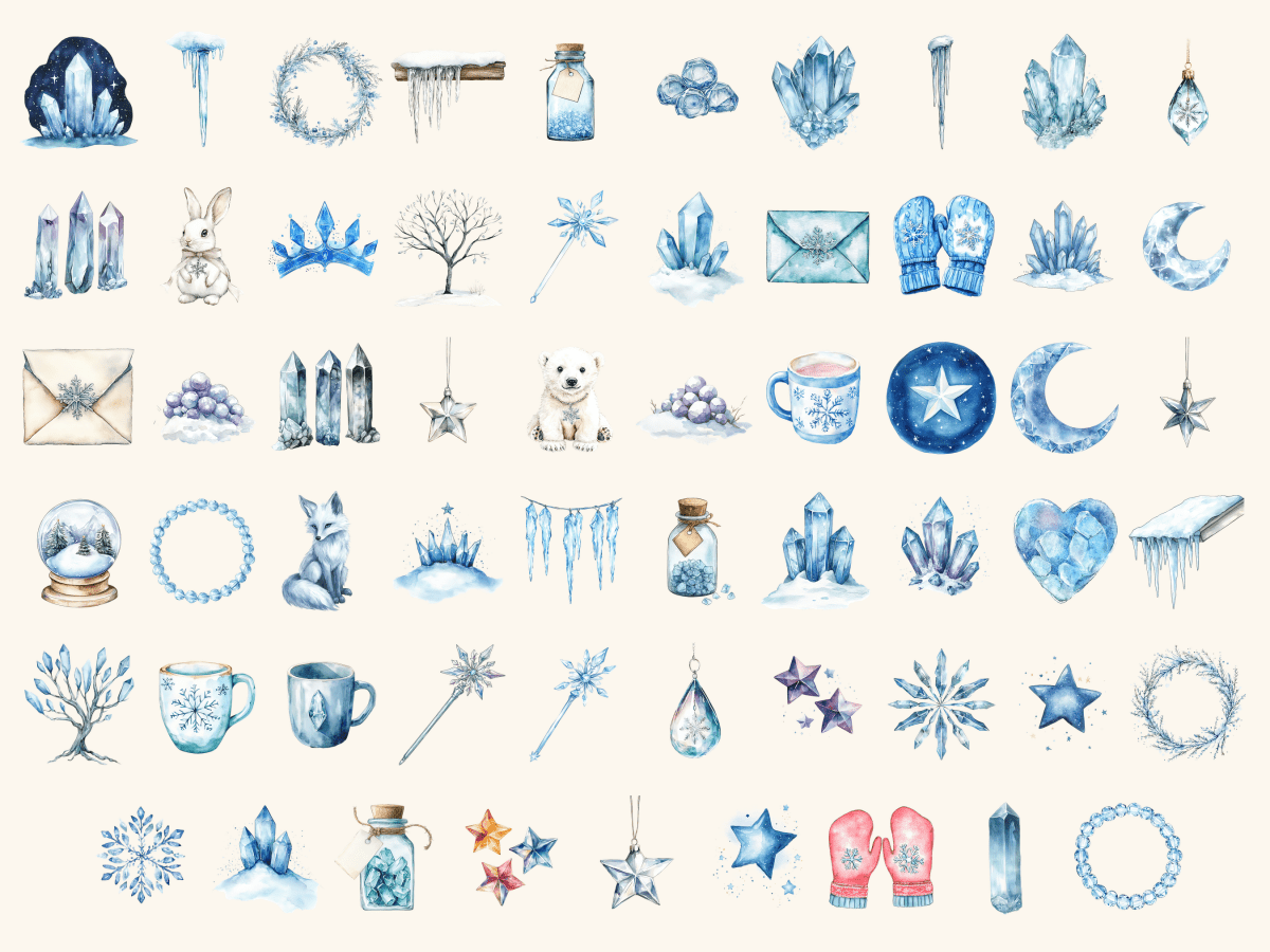 Crystal Winter Watercolor Clipart All Bundles Clipart Line Art - WondersArtist