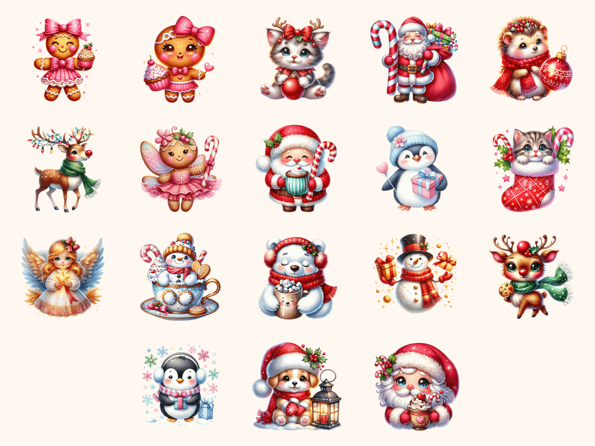 Cute Christmas Clipart All Bundles Clipart Line Art - WondersArtist