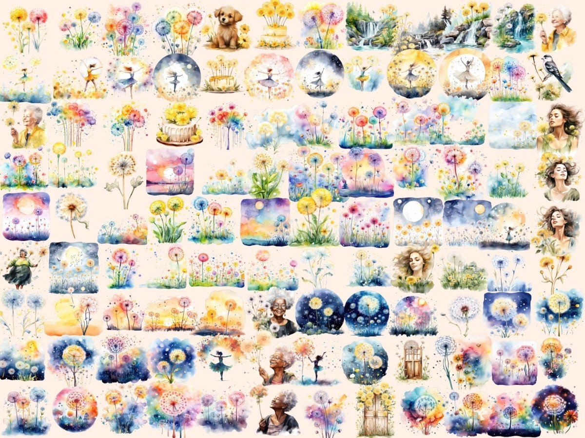 Dandelion Flowers Watercolor Clipart colorful flowers png - Wonders Artist