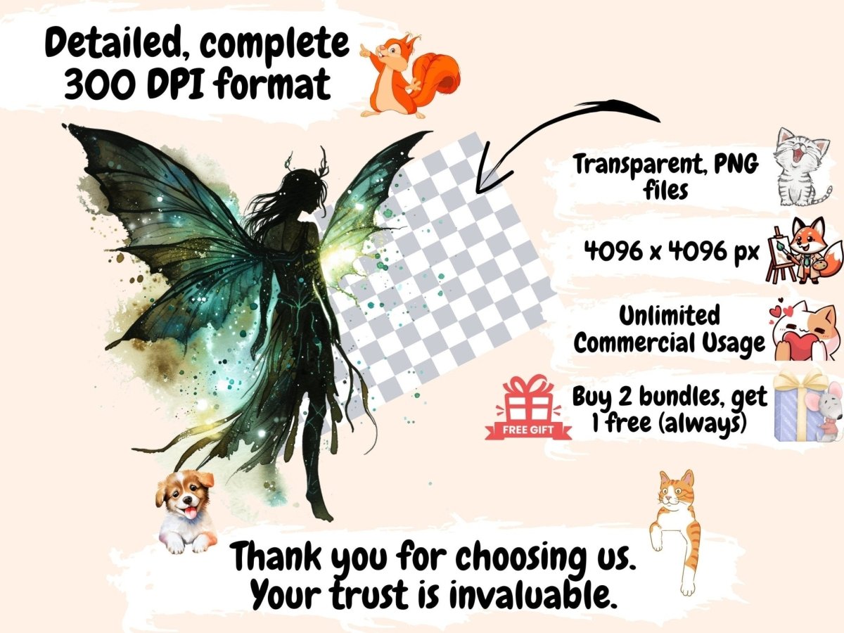 Dark Fairies Watercolor Clipart black fairy clipart - Wonders Artist