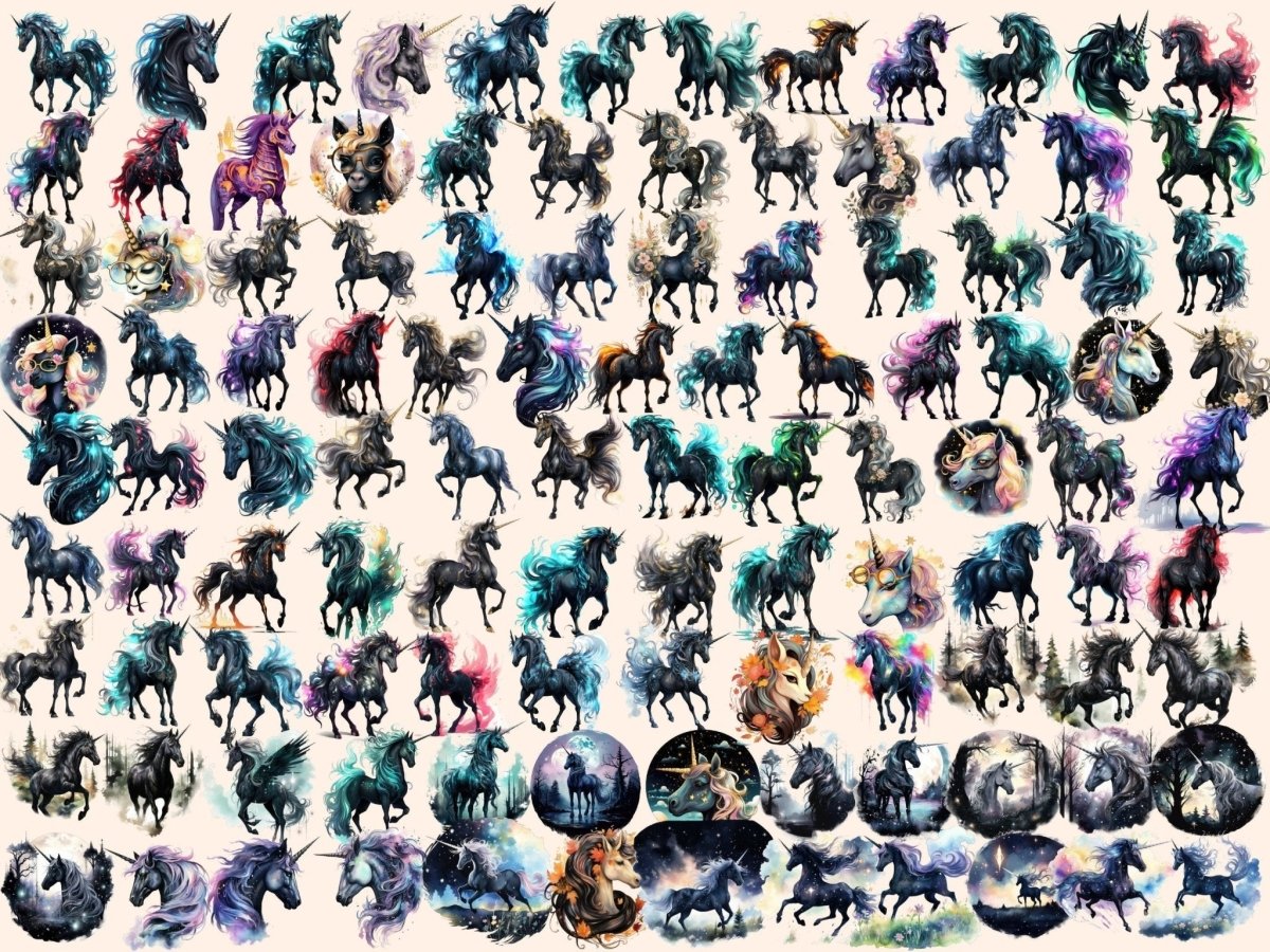 Dark Unicorns Watercolor Clipart black unicorn png - Wonders Artist