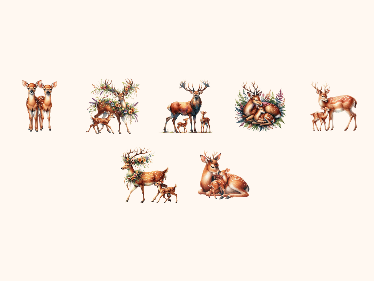 Deer & Fawns Clipart All Bundles Clipart Line Art - WondersArtist