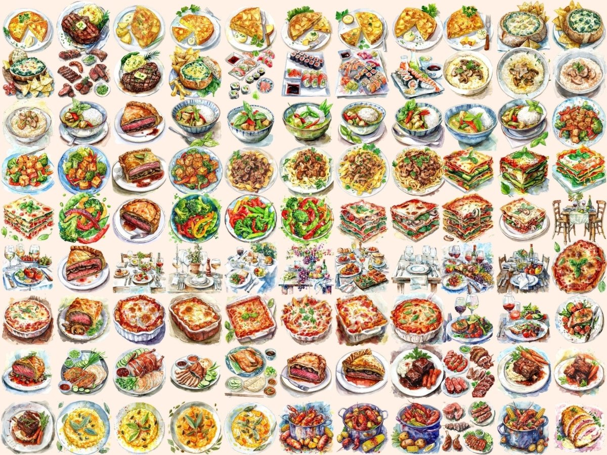 Dinner Meals Watercolor Clipart cartoon dinner - Wonders Artist