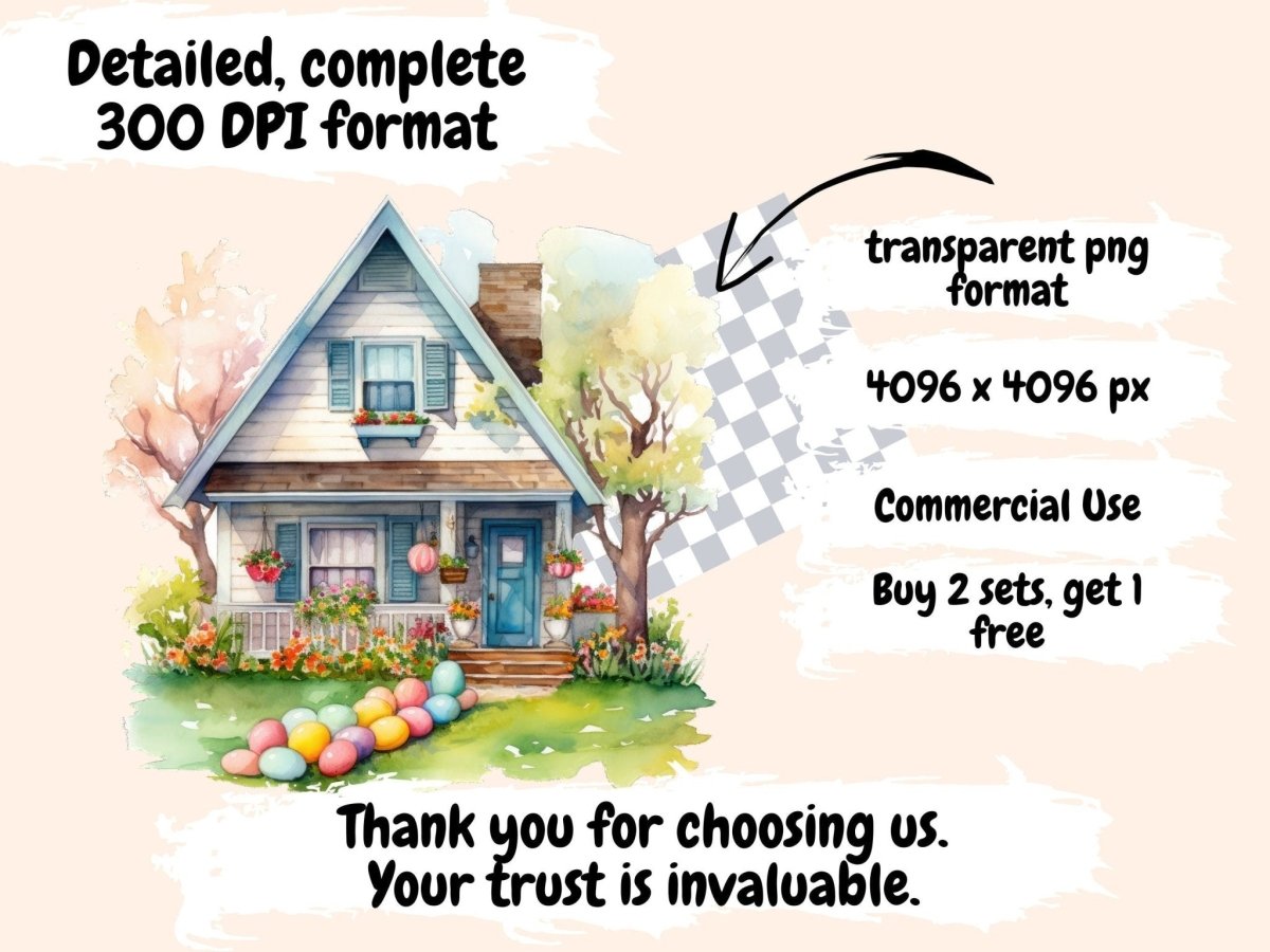 Easter Houses Watercolor Clipart easter clipart - Wonders Artist